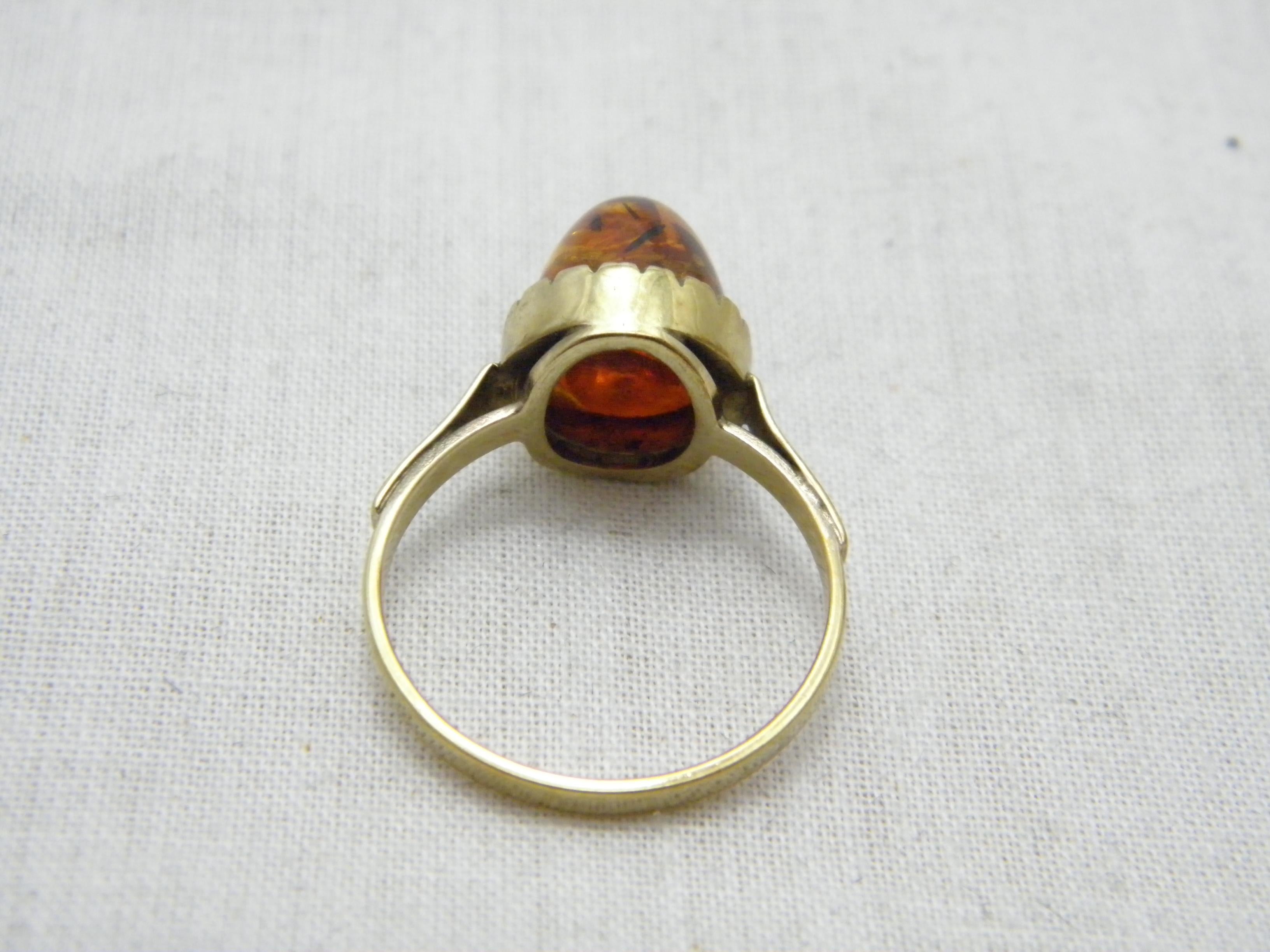 Antique 8ct Gold Baltic Amber Poison Ring Art Deco c1920 333 Purity For Sale 1