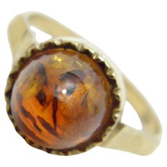 Antique 8ct Gold Baltic Amber Poison Ring Art Deco c1920 333 Purity