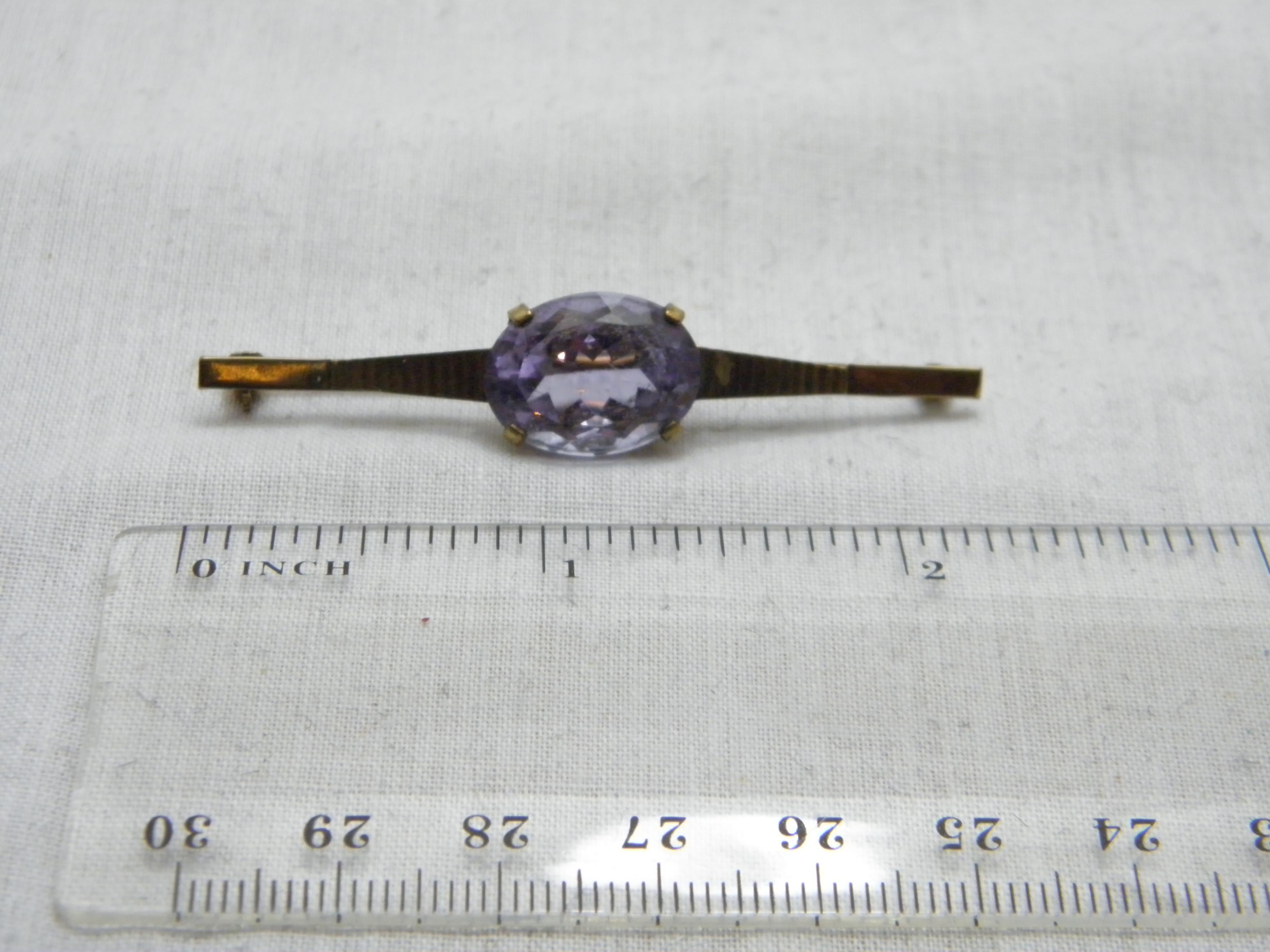 Antique 8ct Gold Large Amethyst Art Deco Bar Brooch Pin c1920s Heavy 333 Purity For Sale 5