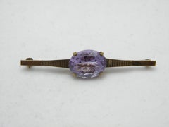 Antique 8ct Gold Large Amethyst Art Deco Bar Brooch Pin c1920s Heavy 333 Purity
