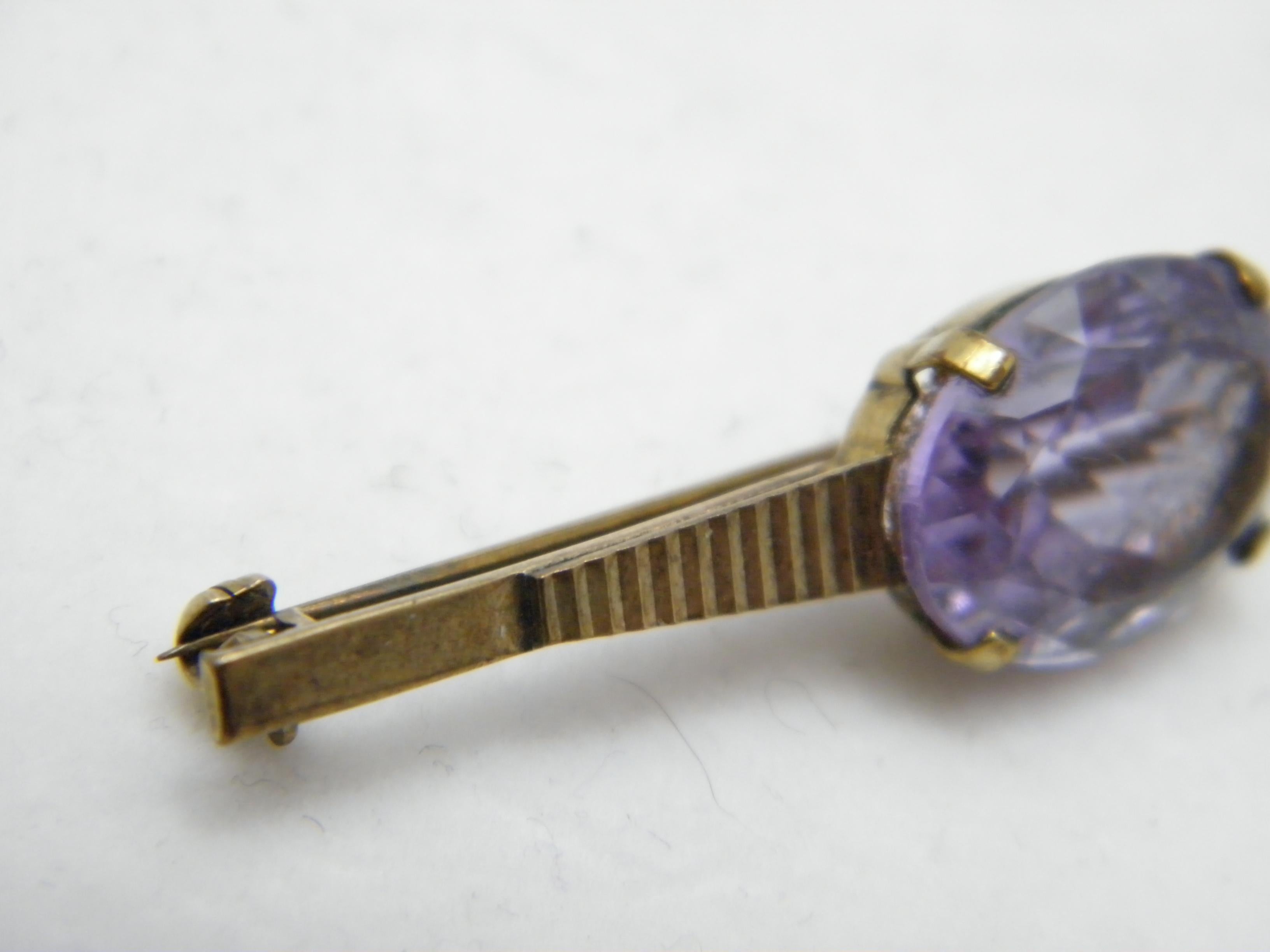 Antique 8ct Gold Large Amethyst Art Deco Bar Brooch Pin c1920s Heavy 333 Purity In Good Condition For Sale In Camelford, GB