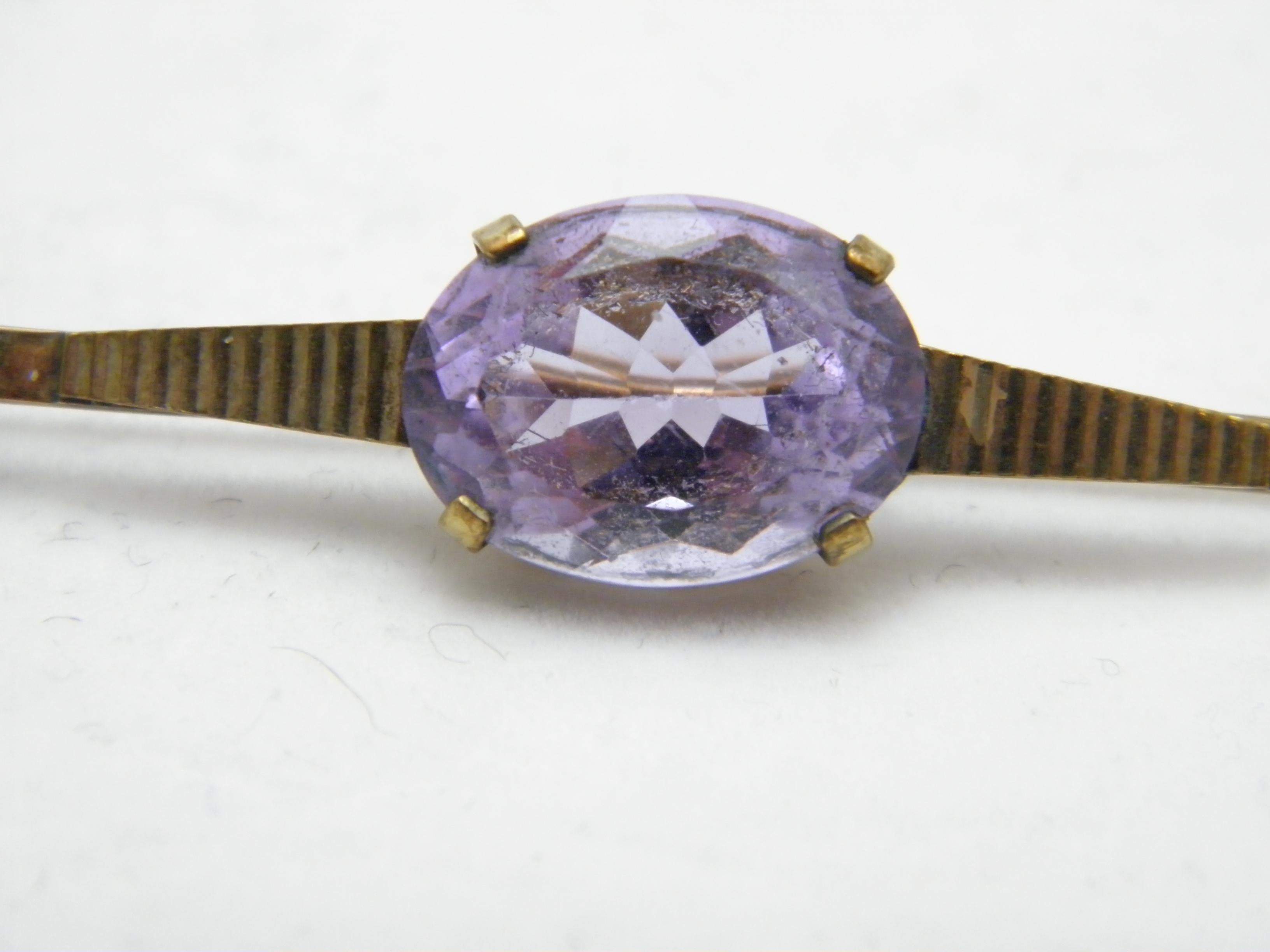 Women's or Men's Antique 8ct Gold Large Amethyst Art Deco Bar Brooch Pin c1920s Heavy 333 Purity For Sale
