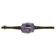 Antique 8ct Gold Large Amethyst Art Deco Bar Brooch Pin c1920s Heavy 333 Purity