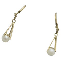 Antique 8ct Gold Large Pearl Drop Dangle Earrings 333 Purity Heavy German Deco