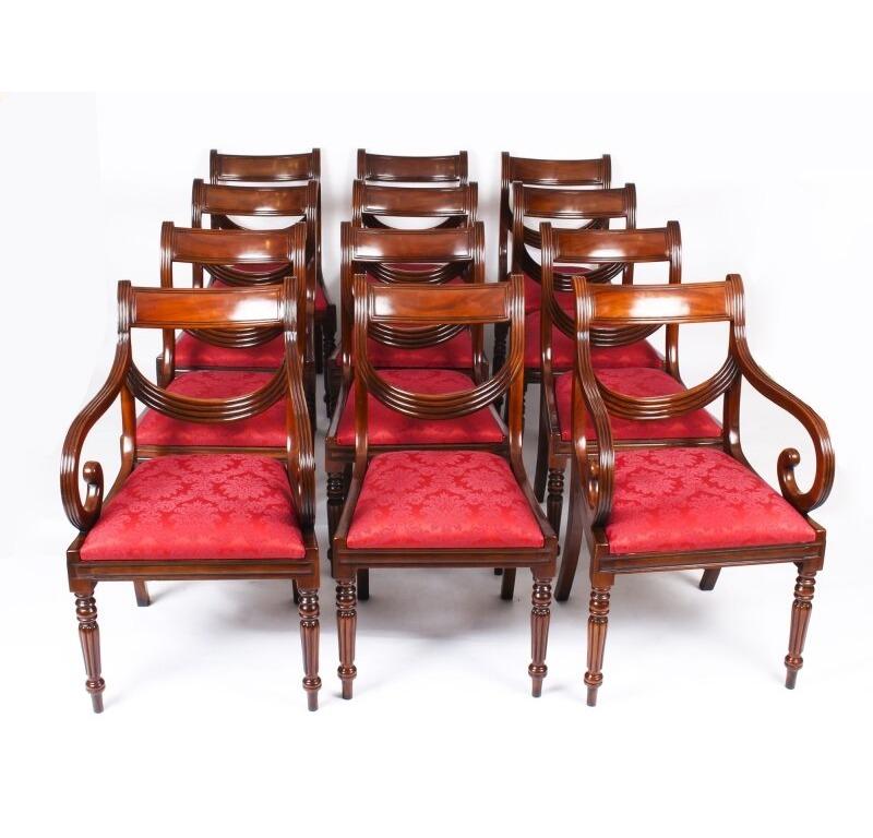 Antique 8ft Flame Mahogany Dining Table C1870 & 10 Regency Revival Chairs For Sale 11