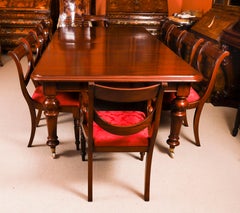 Antique 8ft Flame Mahogany Dining Table C1870 & 10 Regency Revival Chairs