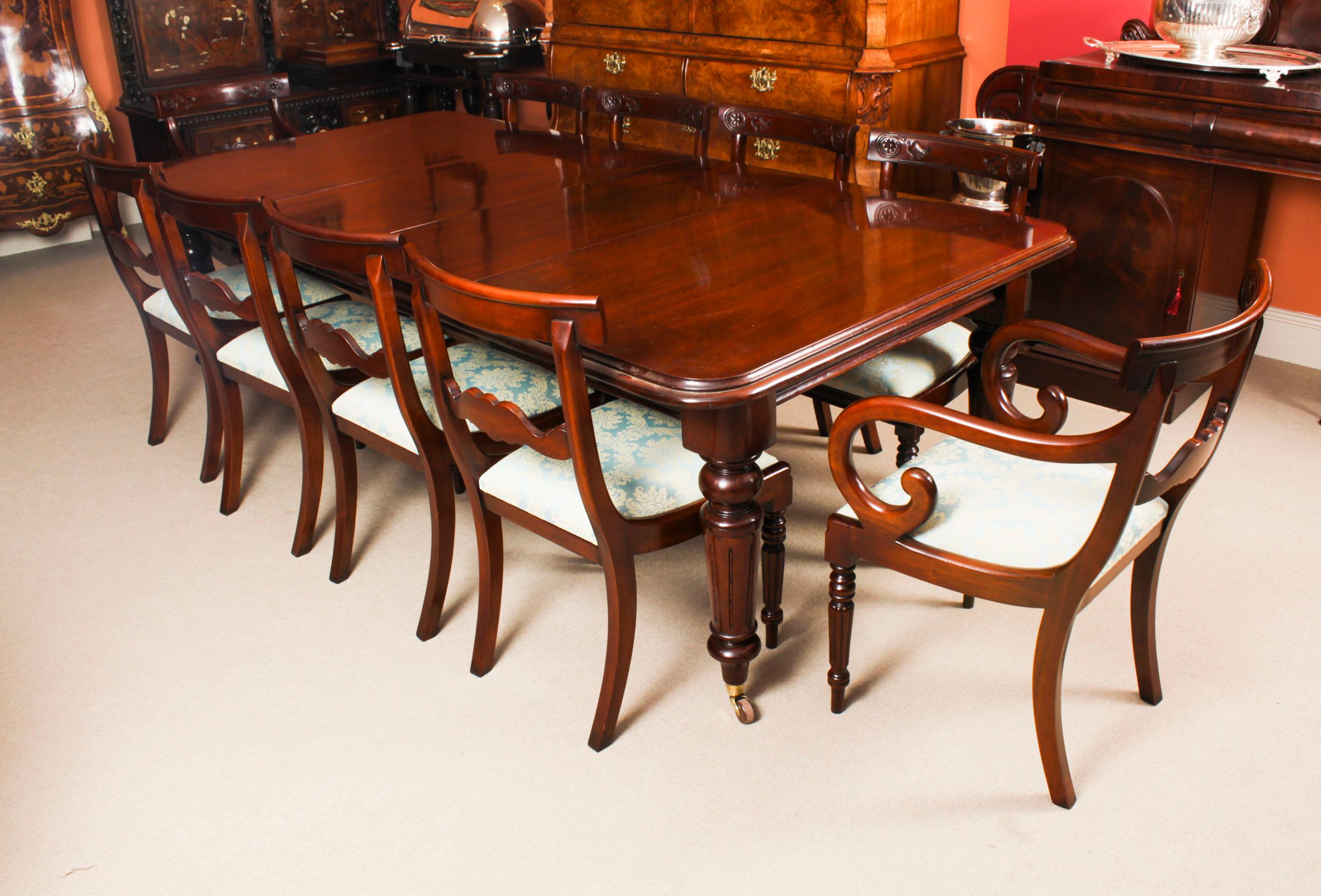 Antique 8ft Flame Mahogany Dining Table C1870 & 10 Regency Revival Chairs 14