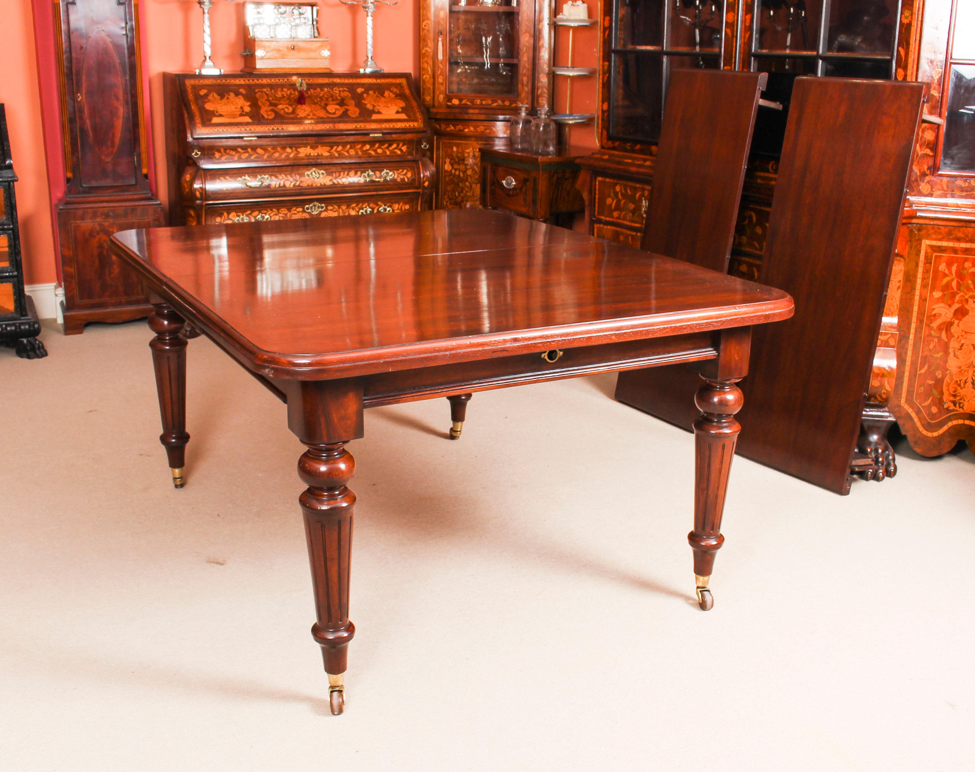 English Antique Mahogany Dining Table 19th Century and 10 Balloon Back Chairs