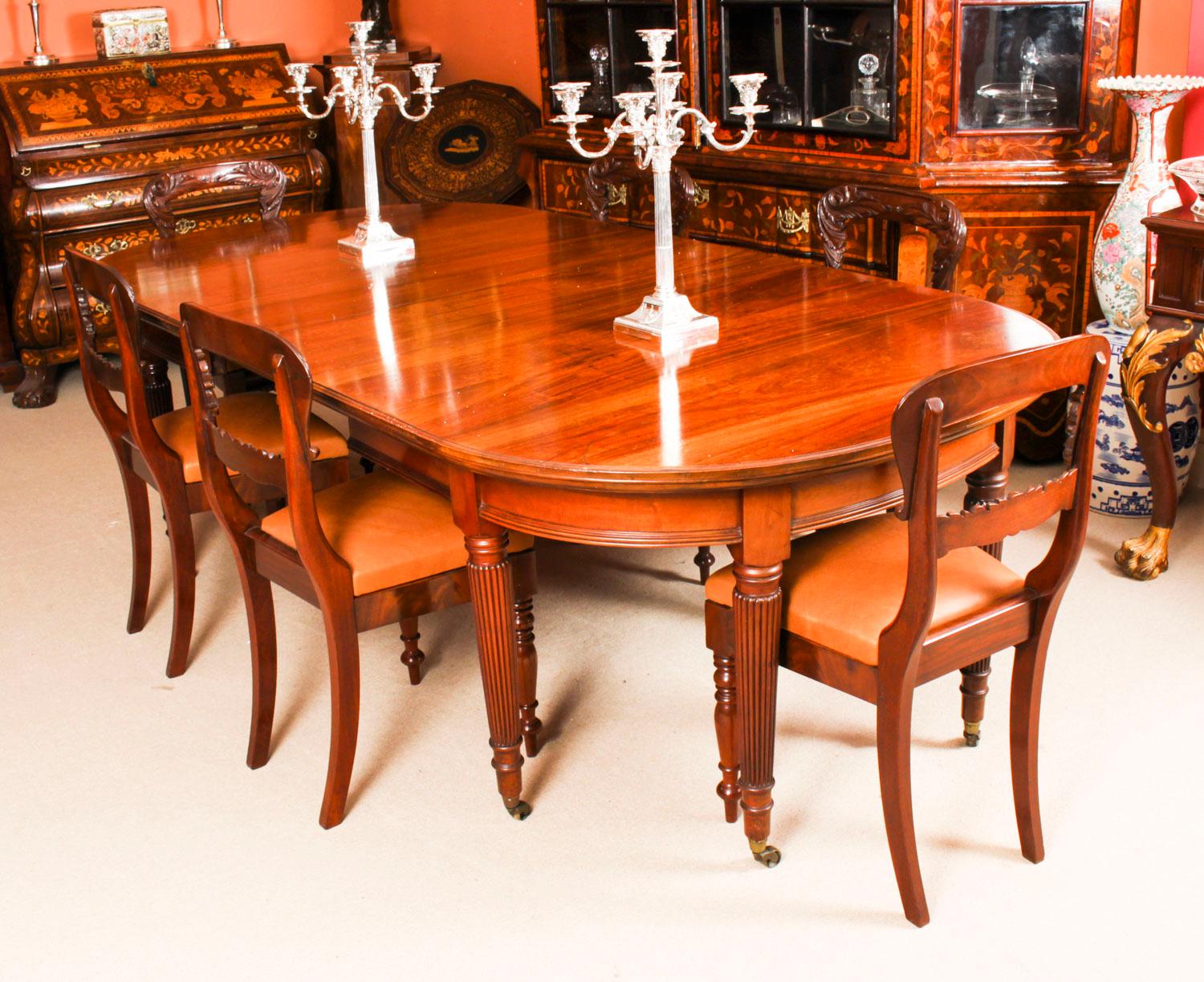 English Antique Victorian Oval Extending Dining Table & 6 Chairs, 19th Century