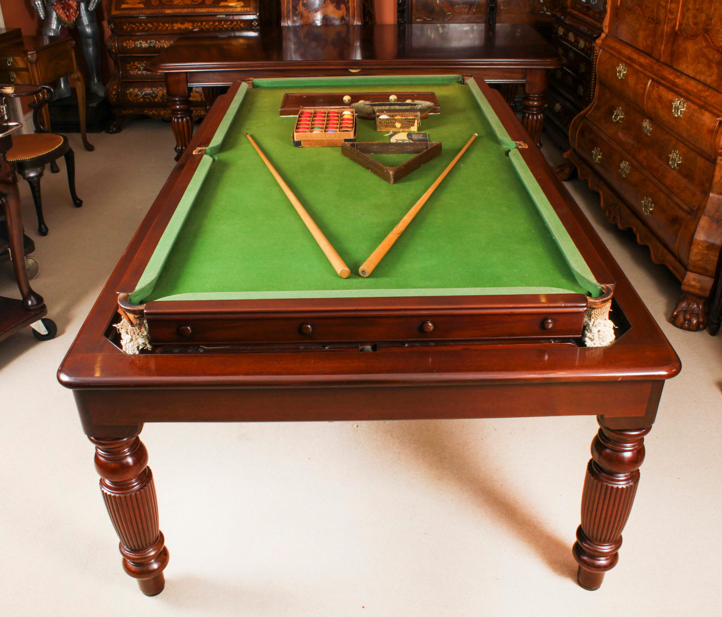 Antique 8ft Victorian Rollover Slate Bed Snooker / Dining Table 19th C For Sale 7