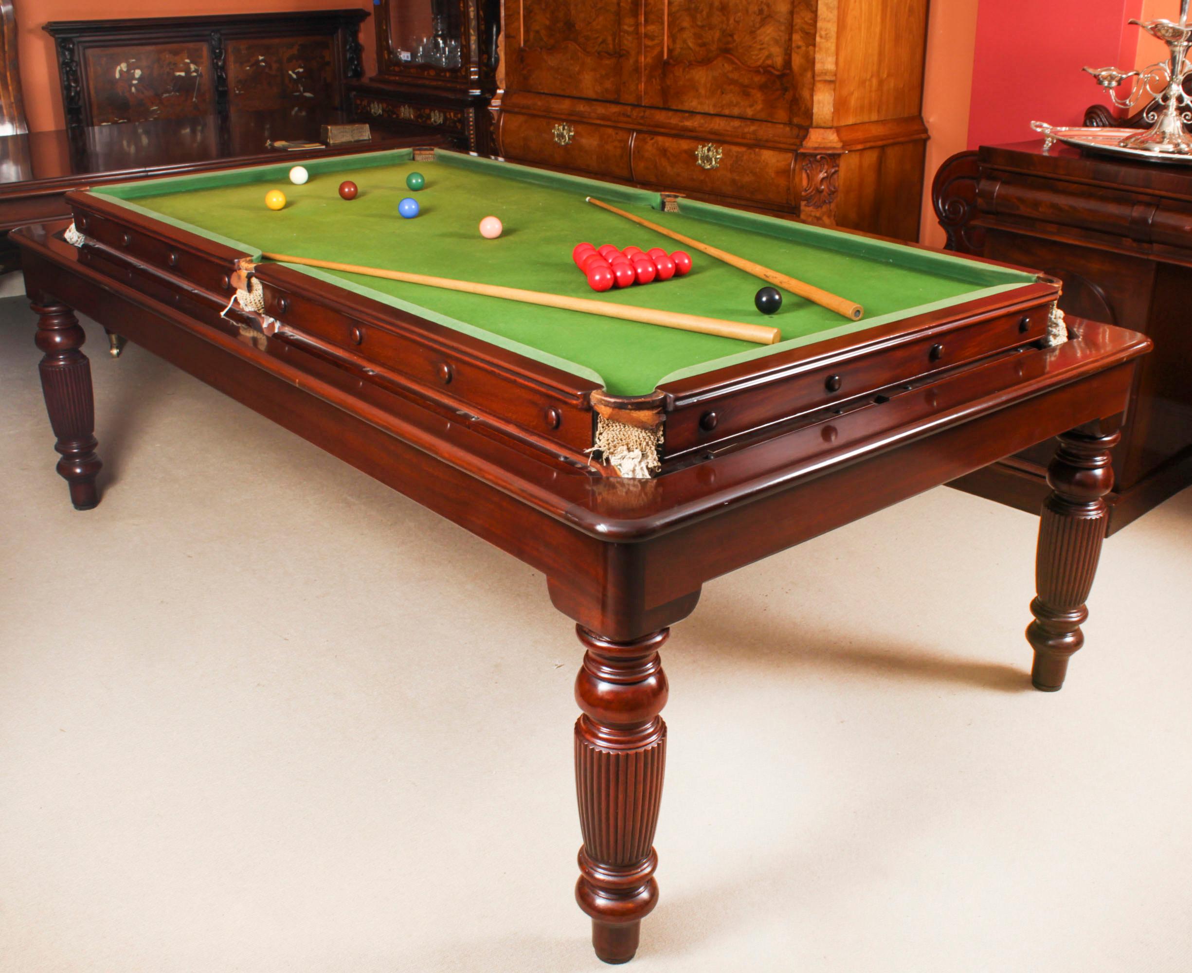 Antique 8ft Victorian Rollover Slate Bed Snooker / Dining Table 19th C In Good Condition For Sale In London, GB