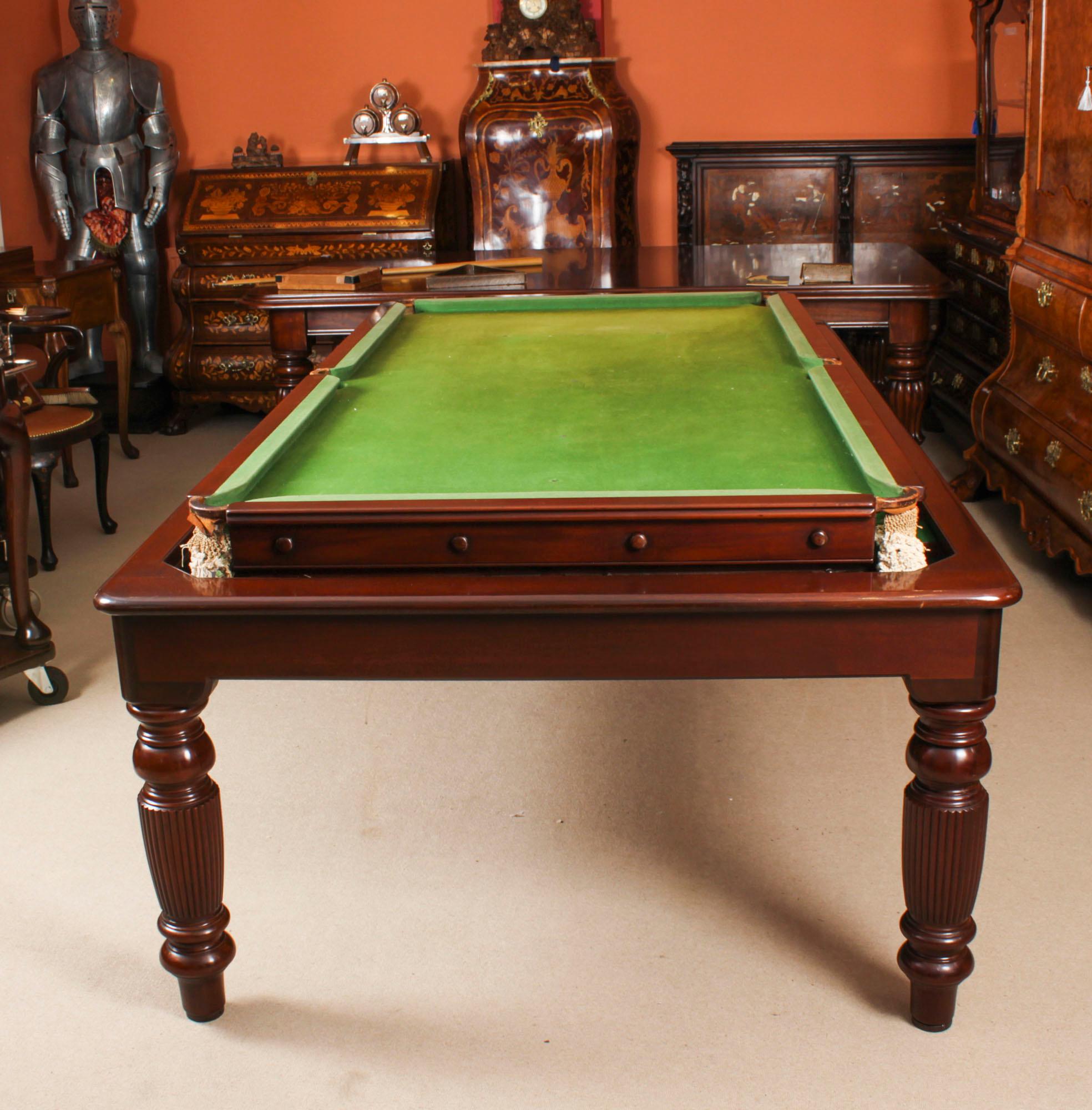 Antique 8ft Victorian Rollover Slate Bed Snooker / Dining Table 19th C For Sale 1