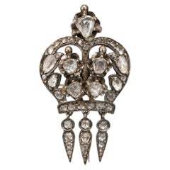 Antique 9K Gold and Rose Cut Diamond Heart Brooch Pendant, Approx. 1.20 Carats D