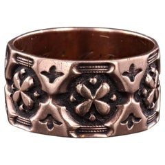 Antique 8K Gold Cigar Band Ring, Quatrefoil Motif, Circa 1890-1910