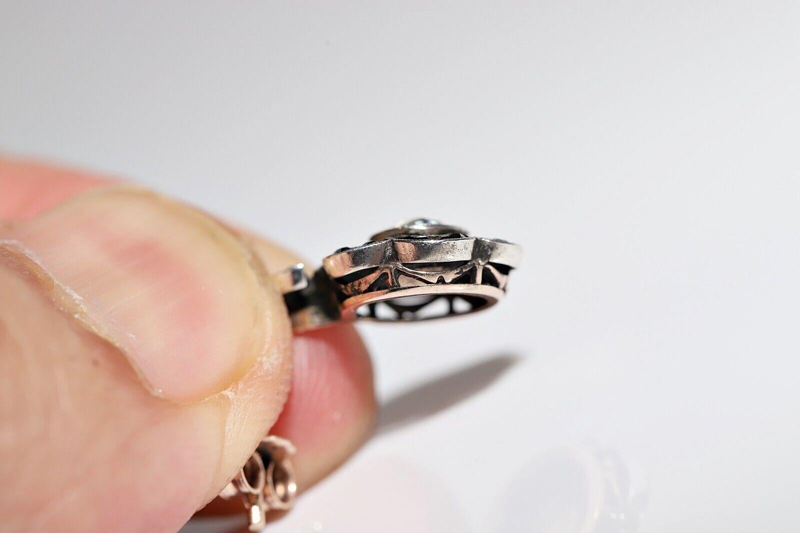 Antique  Boucles d'oreilles en or 8k, argent, diamants naturels taille rose et saphirs en vente 5