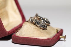 Antique  8k Gold Top Silver Natural Rose Cut Diamond And Sapphire Earring