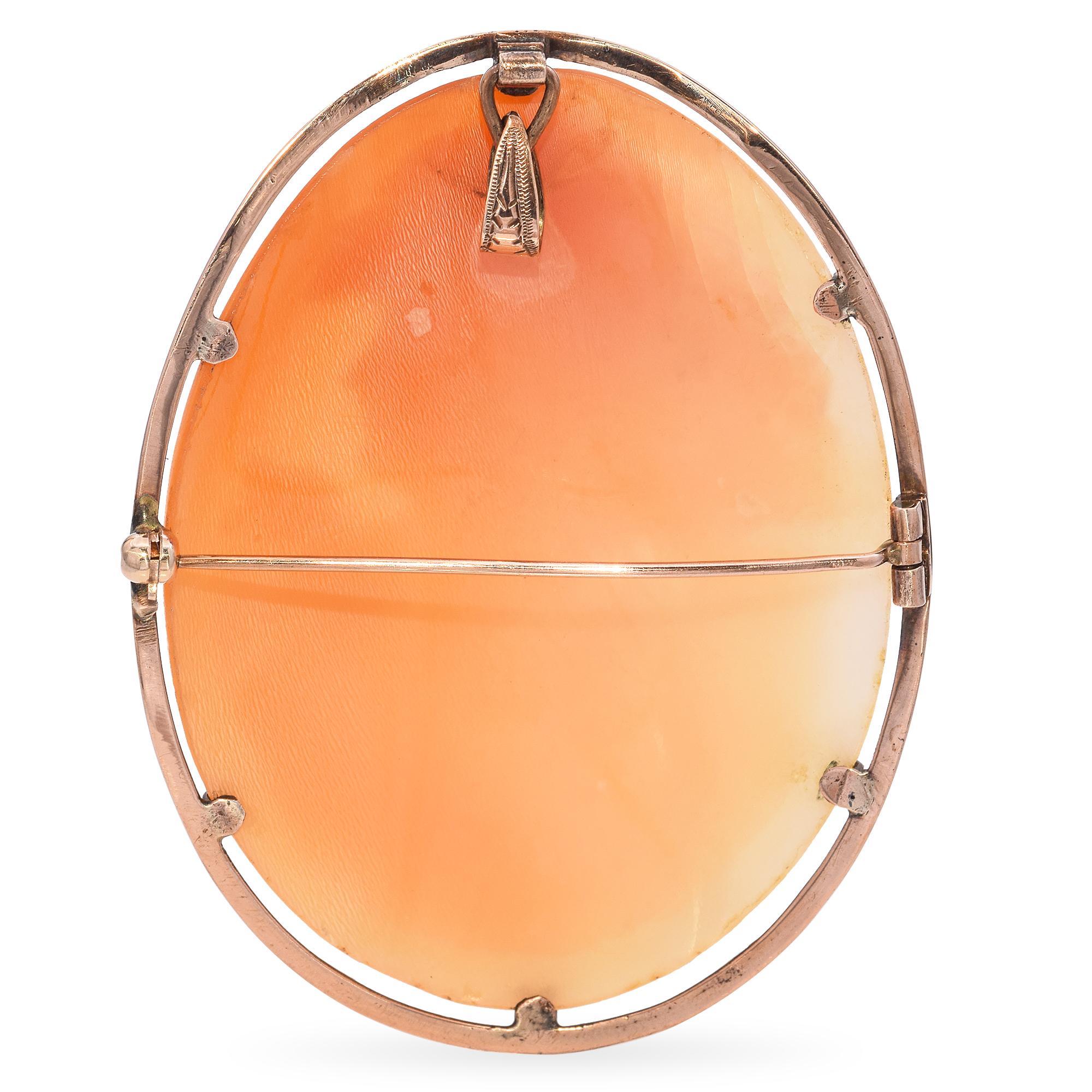 Neoclassical Antique 8K Rose Gold Noble Lady Bacchante Carved Cameo Brooch Pendant For Sale