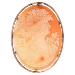 Antiguo Colgante Broche Camafeo Tallado Dama Bacante de Oro Rosa de 8K