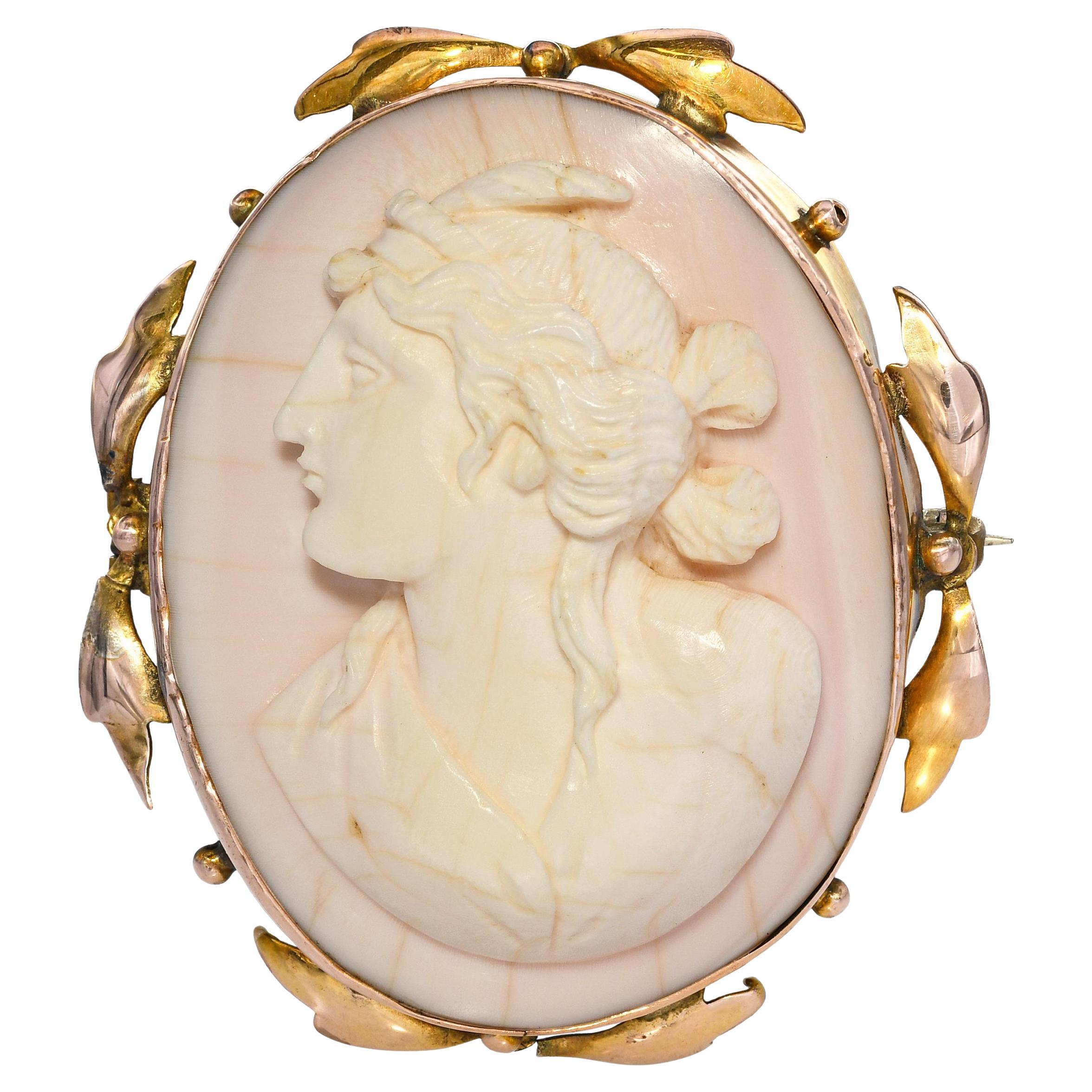 Antike 8k Gelbgold Conch Shell Cameo Brosche
