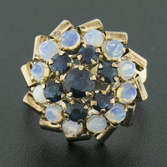 Antique 8K Yellow Gold Sapphire Round Cabochon Opal Cluster Swirl Cocktail Ring