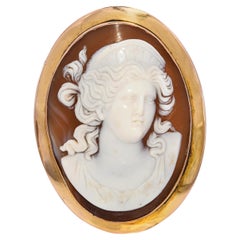 Antique 8k Yellow Gold Shell Cameo Hera Brooch