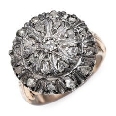 Antique 8k Yellow Gold Silver Topped Diamond Statement Ring