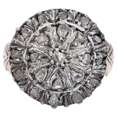 Antique 8k Yellow Gold Silver Topped Diamond Statement Ring