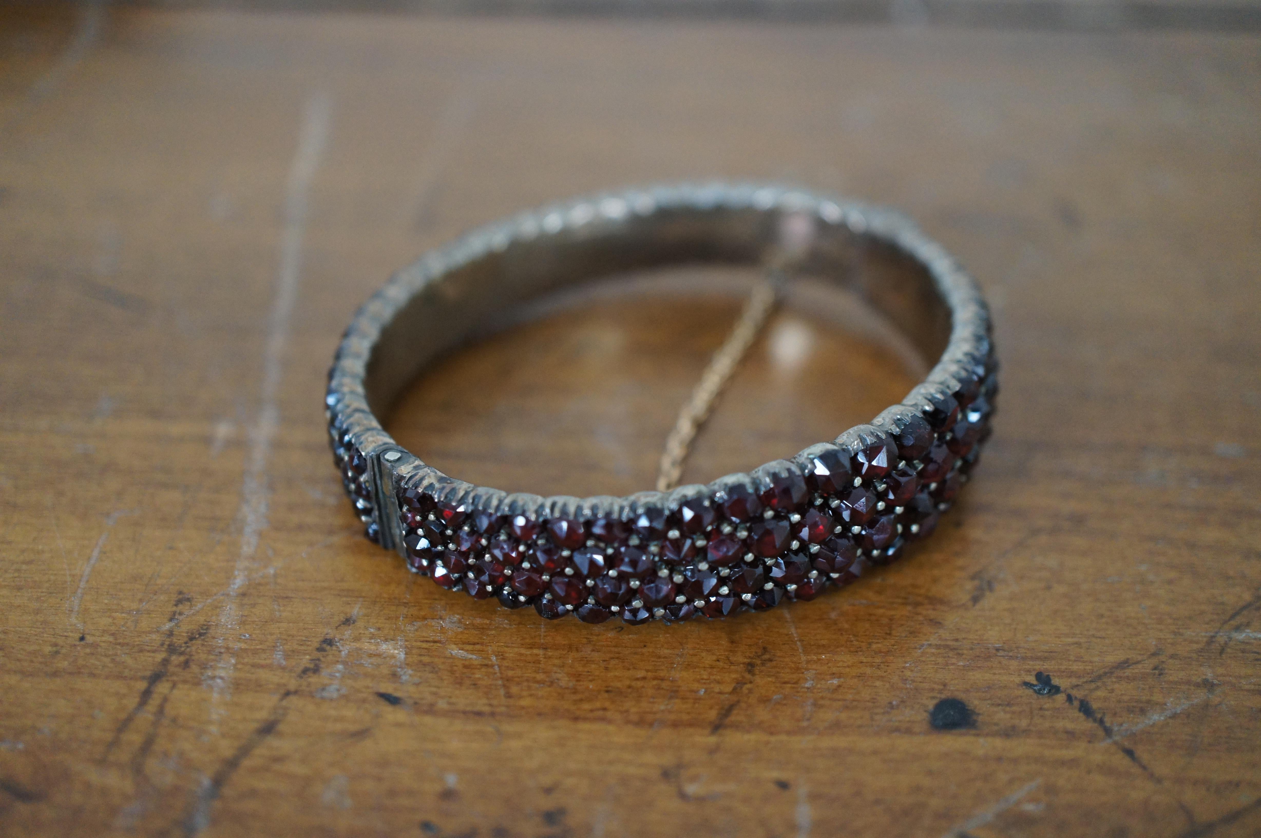 Metal Antique 8pc Red Garnet Gemstone Brooch Pins Bracelet Bohemian Jewelry Lot For Sale