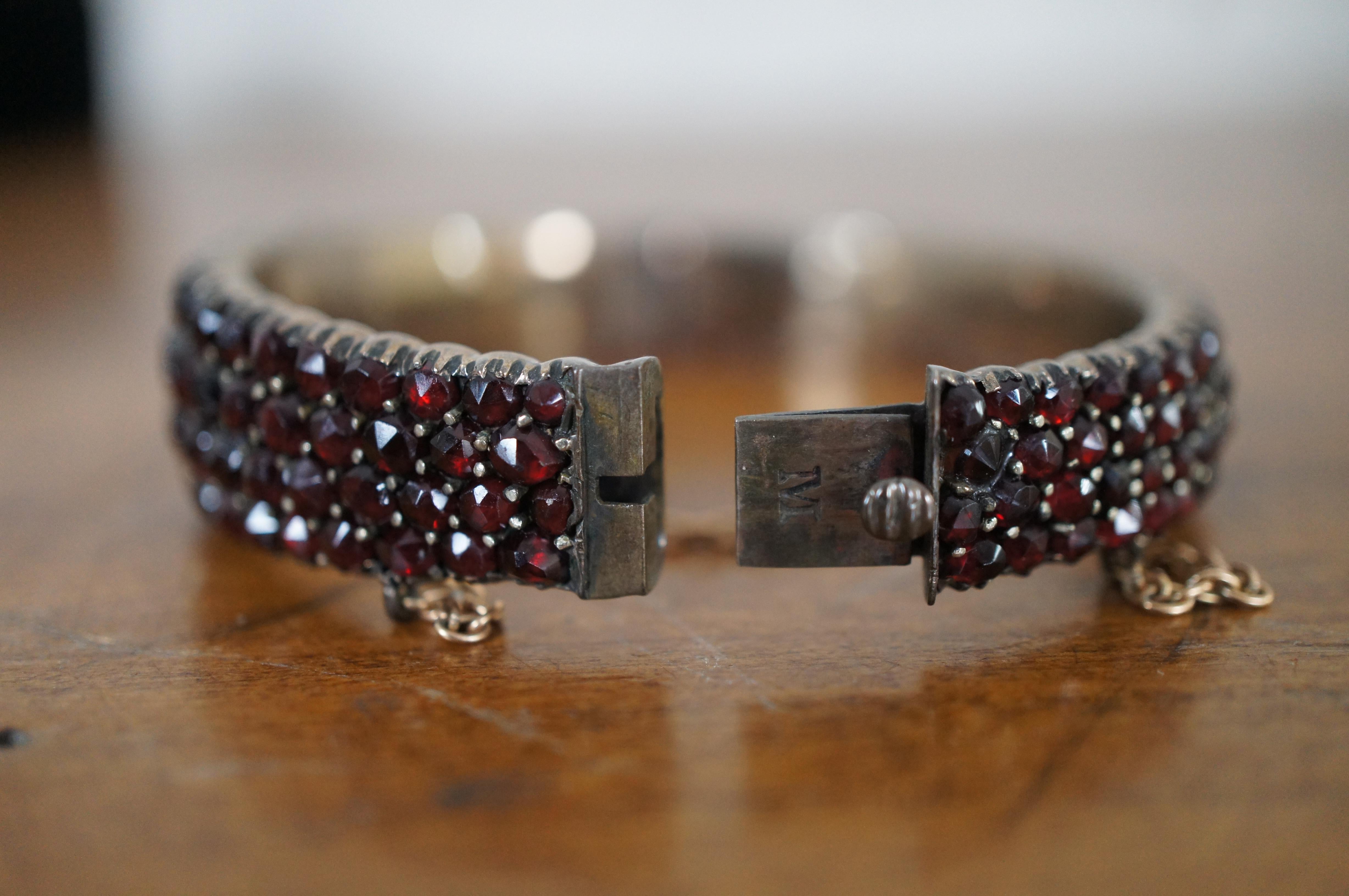 Antique 8pc Red Garnet Gemstone Brooch Pins Bracelet Bohemian Jewelry Lot For Sale 1