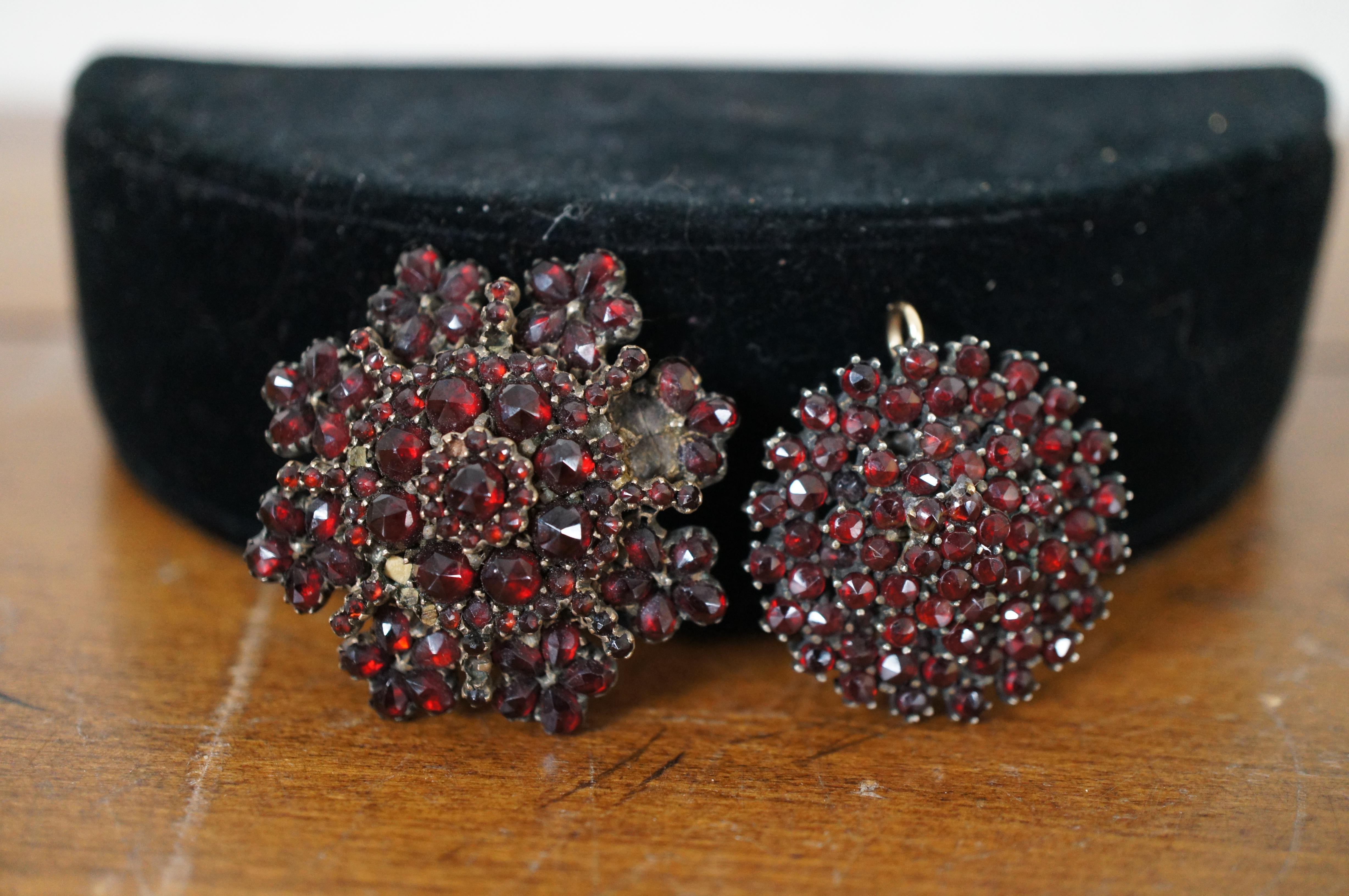 Antique 8pc Red Garnet Gemstone Brooch Pins Bracelet Bohemian Jewelry Lot For Sale 2