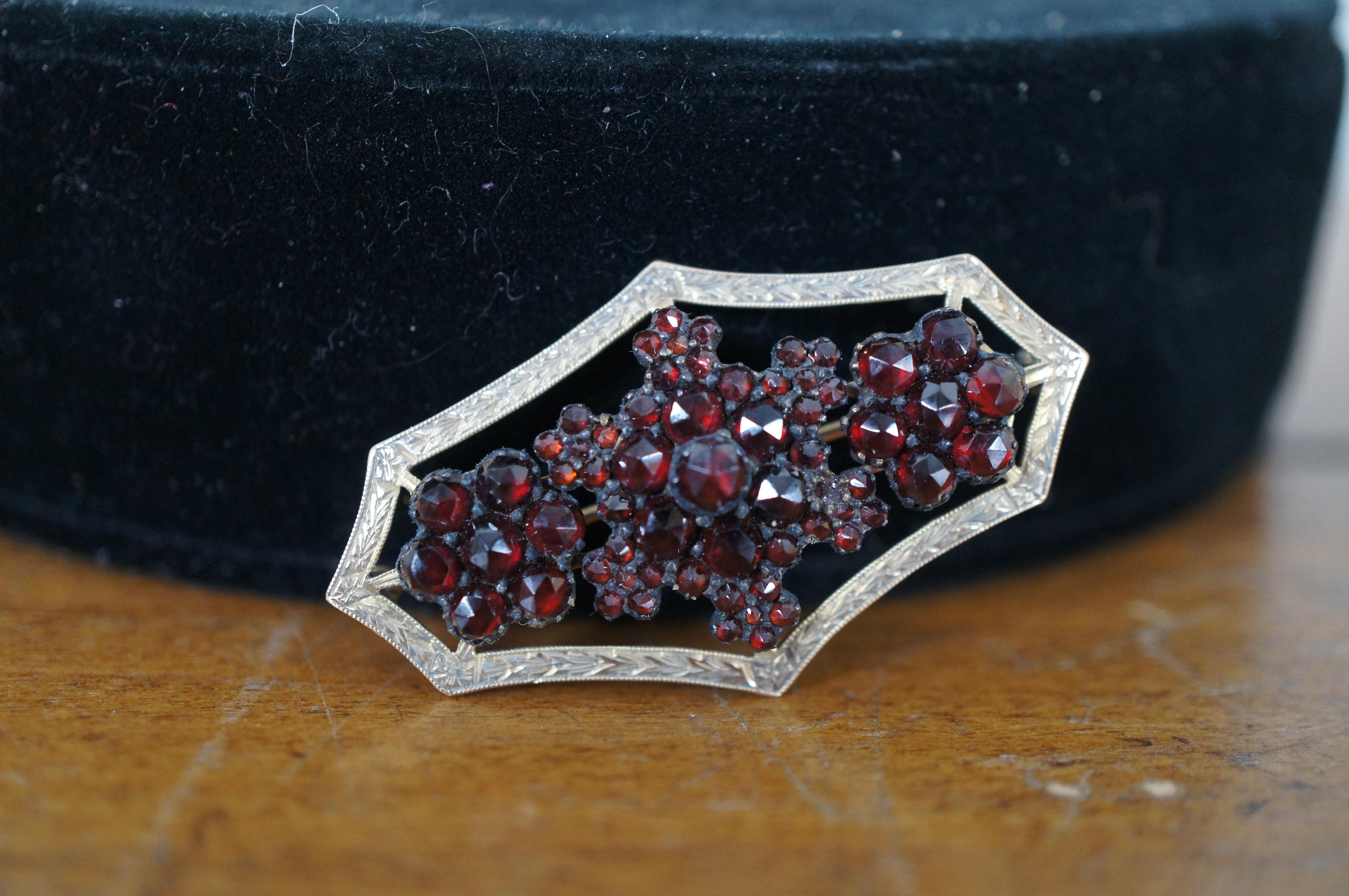 Antique 8pc Red Garnet Gemstone Brooch Pins Bracelet Bohemian Jewelry Lot For Sale 4