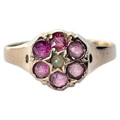 Antique 9 Carat Gold Amethyst and Pearl Cluster Ring