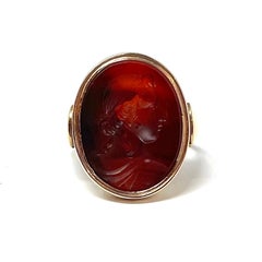 Antique 9 Carat Gold Carnelian Signet Ring
