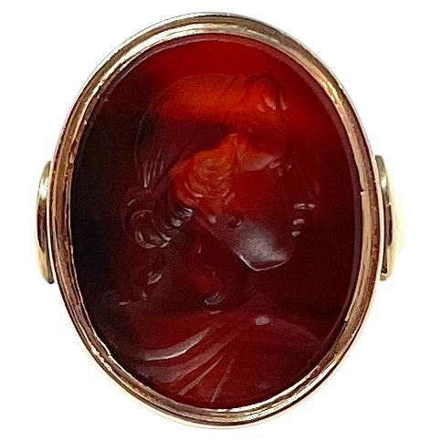 Antique 9 Carat Gold Carnelian Signet Ring