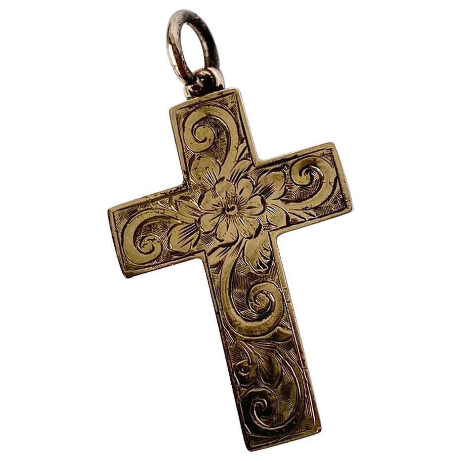9k 9ct Vintage Yellow Gold Cross Crucifix Charm Pendant Necklace