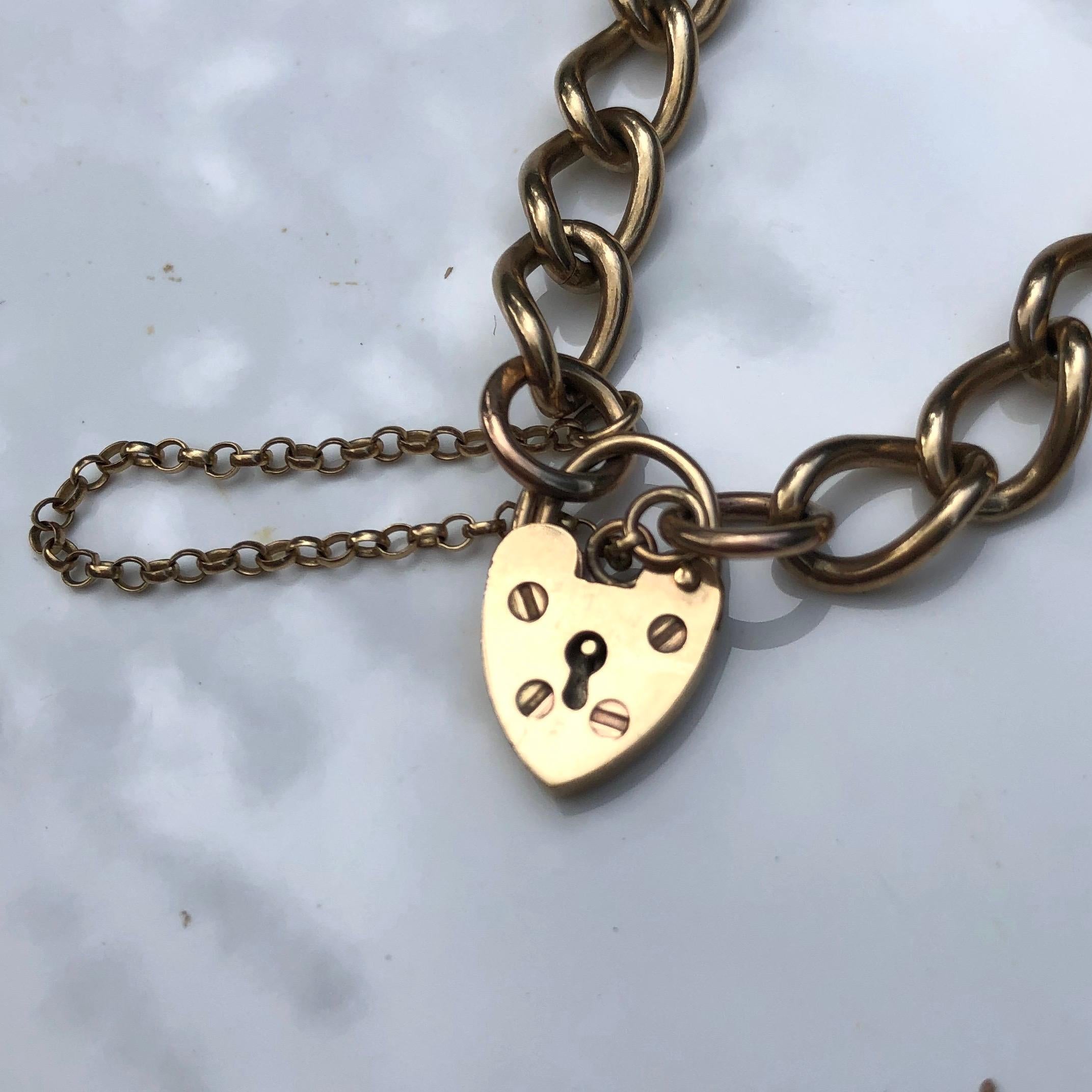 Edwardian Antique 9 Carat Gold Curb Bracelet with Teddy Charm