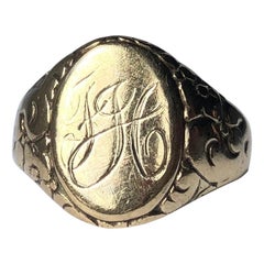 Antique 9 Carat Gold Engraved Fancy Signet Ring