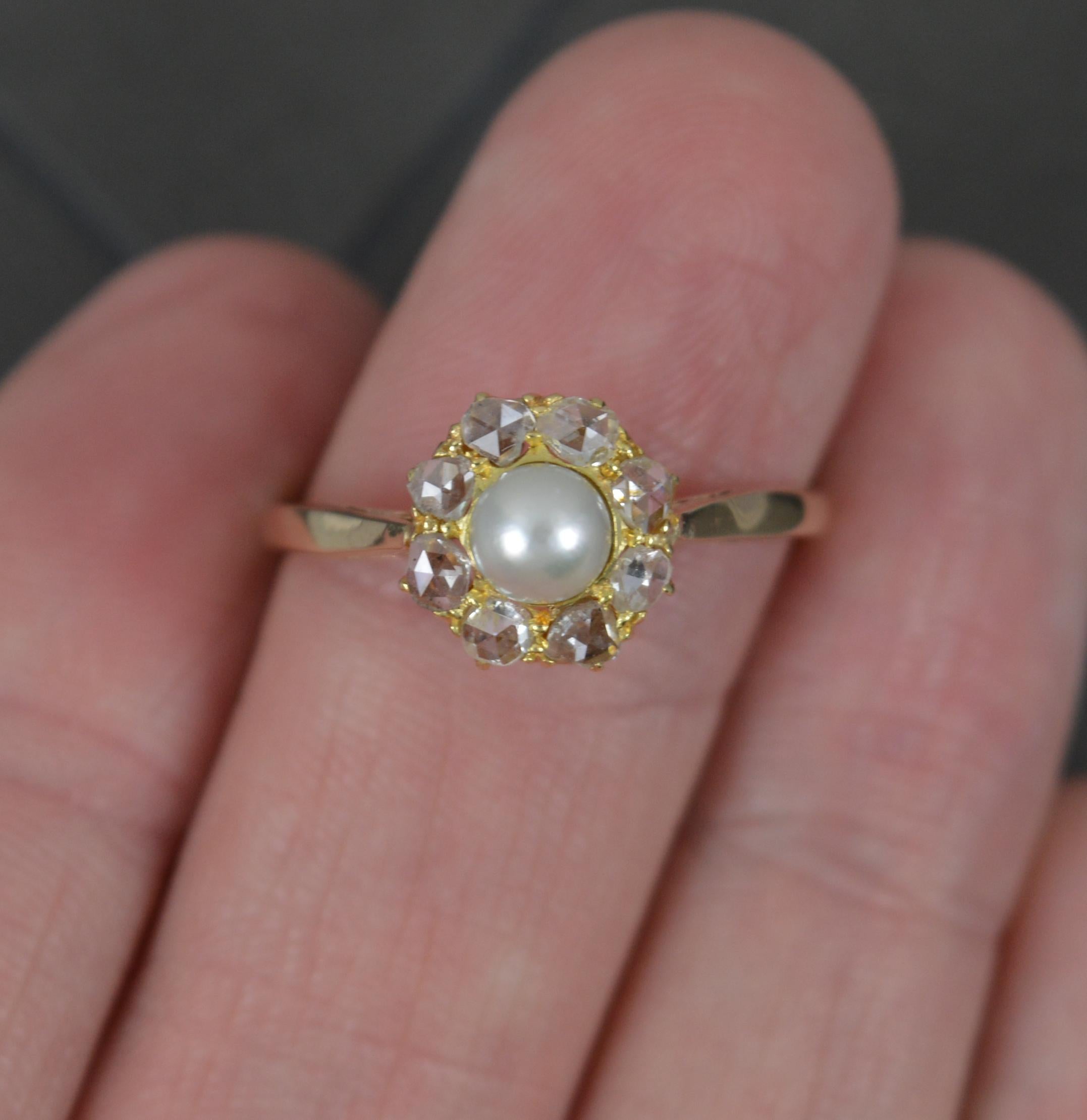Antiker 9 Karat Gold Perlen- und Diamant-Cluster-Ring mit Rosenschliff Damen