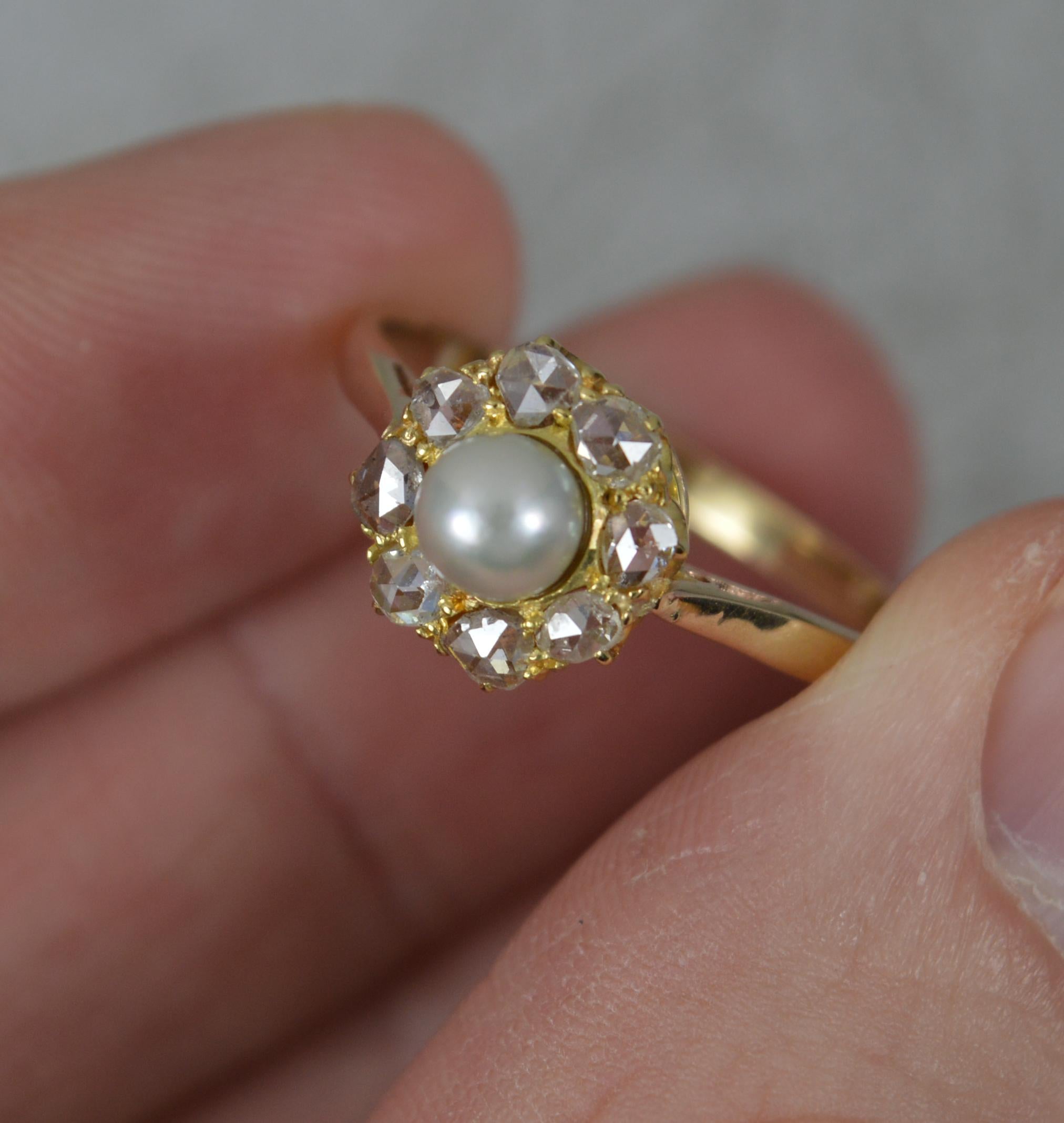 Antiker 9 Karat Gold Perlen- und Diamant-Cluster-Ring mit Rosenschliff 1