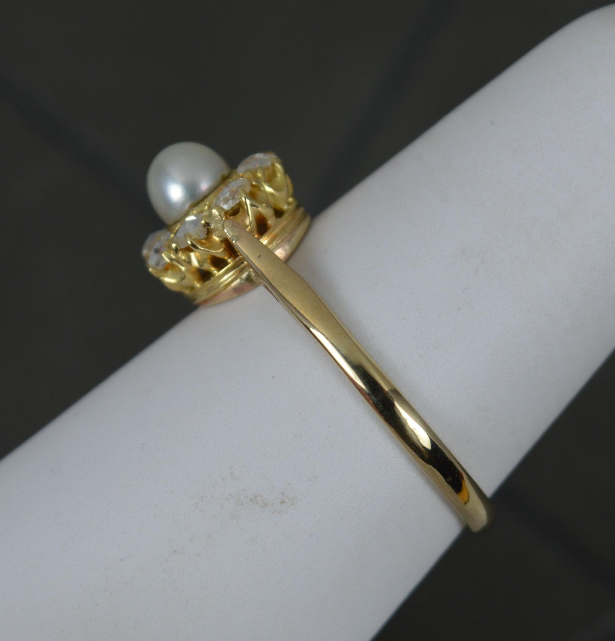 Antiker 9 Karat Gold Perlen- und Diamant-Cluster-Ring mit Rosenschliff 2