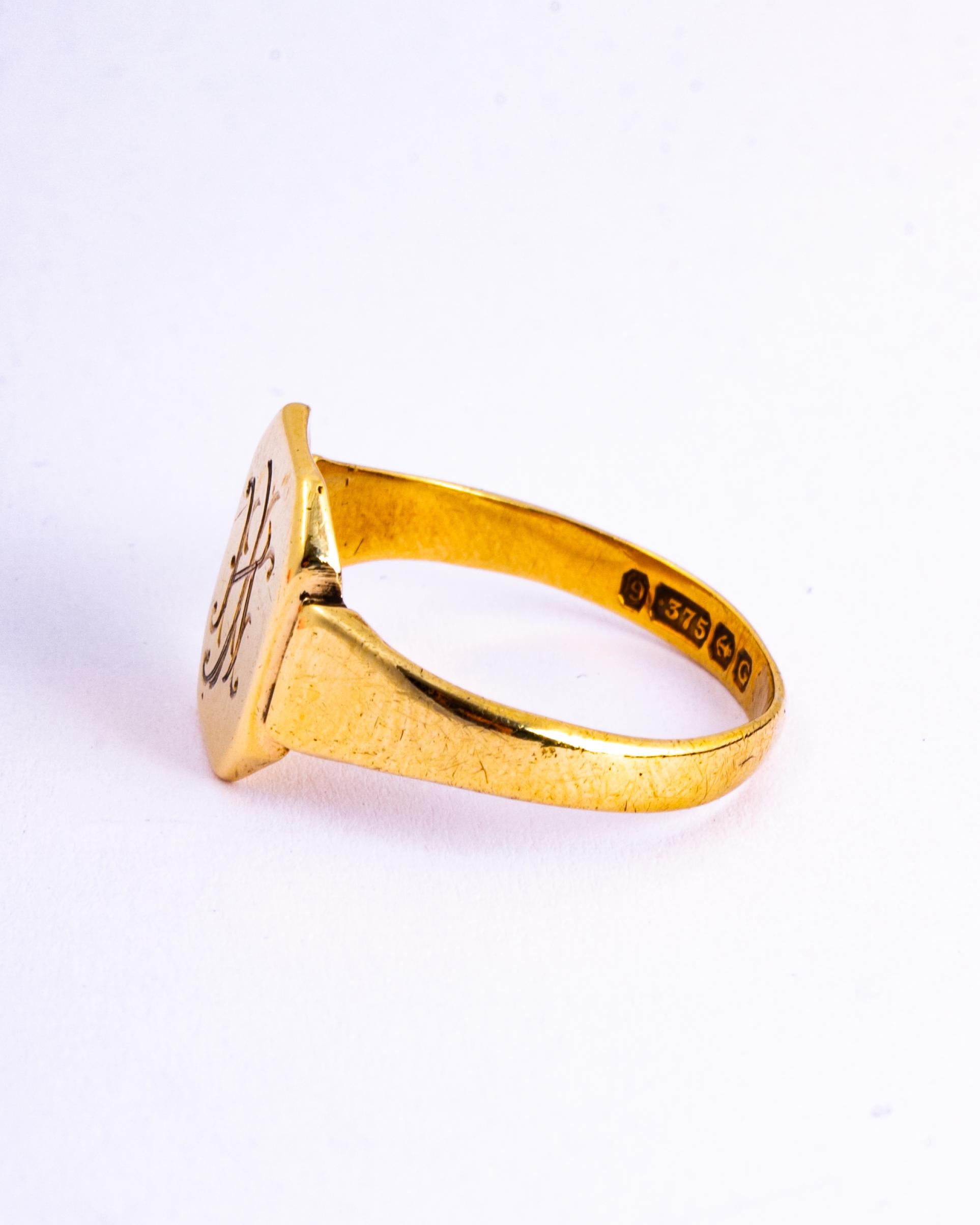 Art Deco Antique 9 Carat Gold Signet Ring