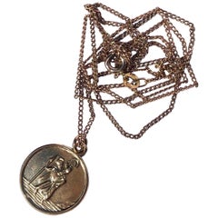 Vintage 9 Carat Gold St Christopher Pendant Necklace