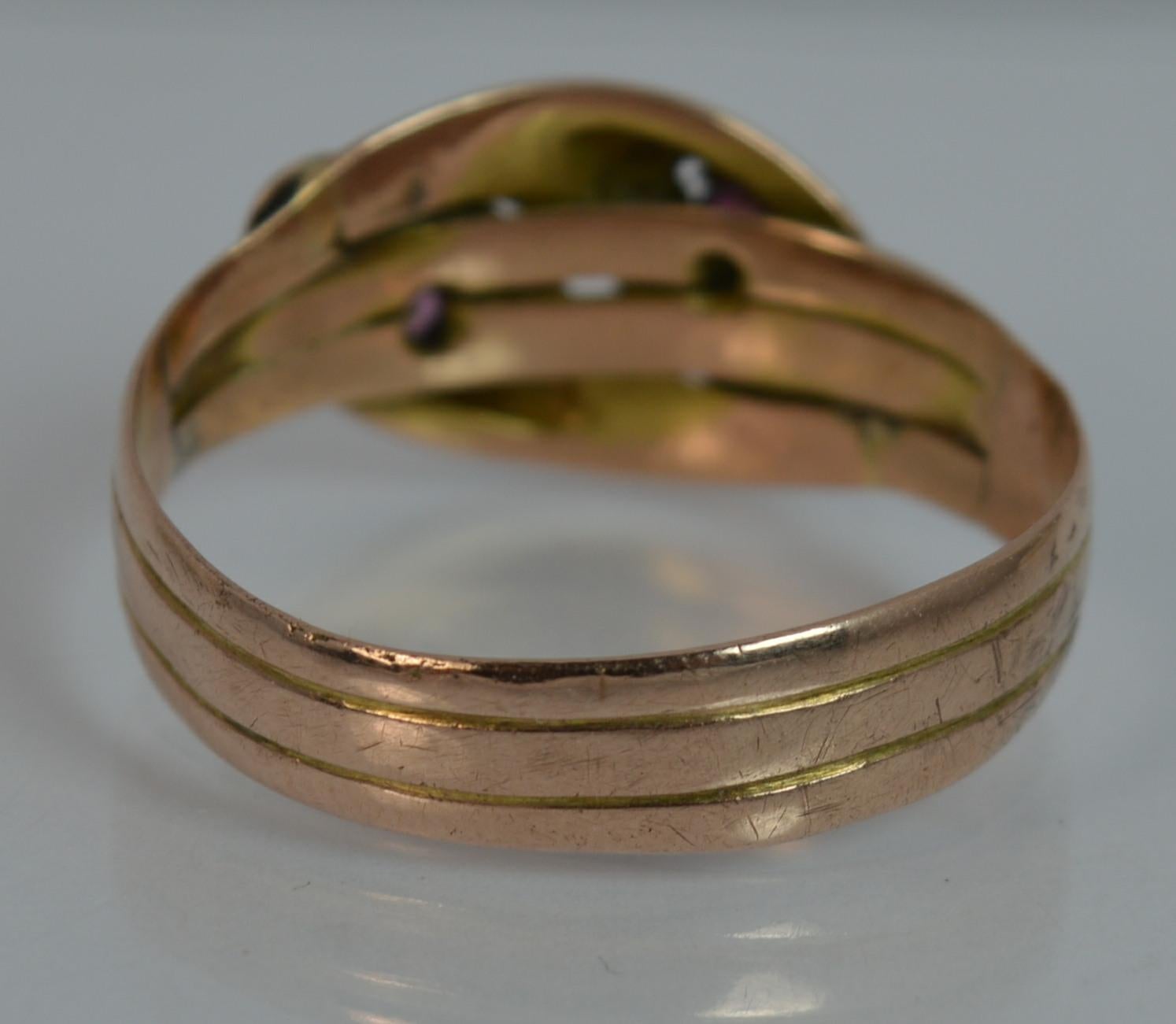 Antique 9 Carat Rose Gold and Ruby Double Snake Ring at 1stDibs