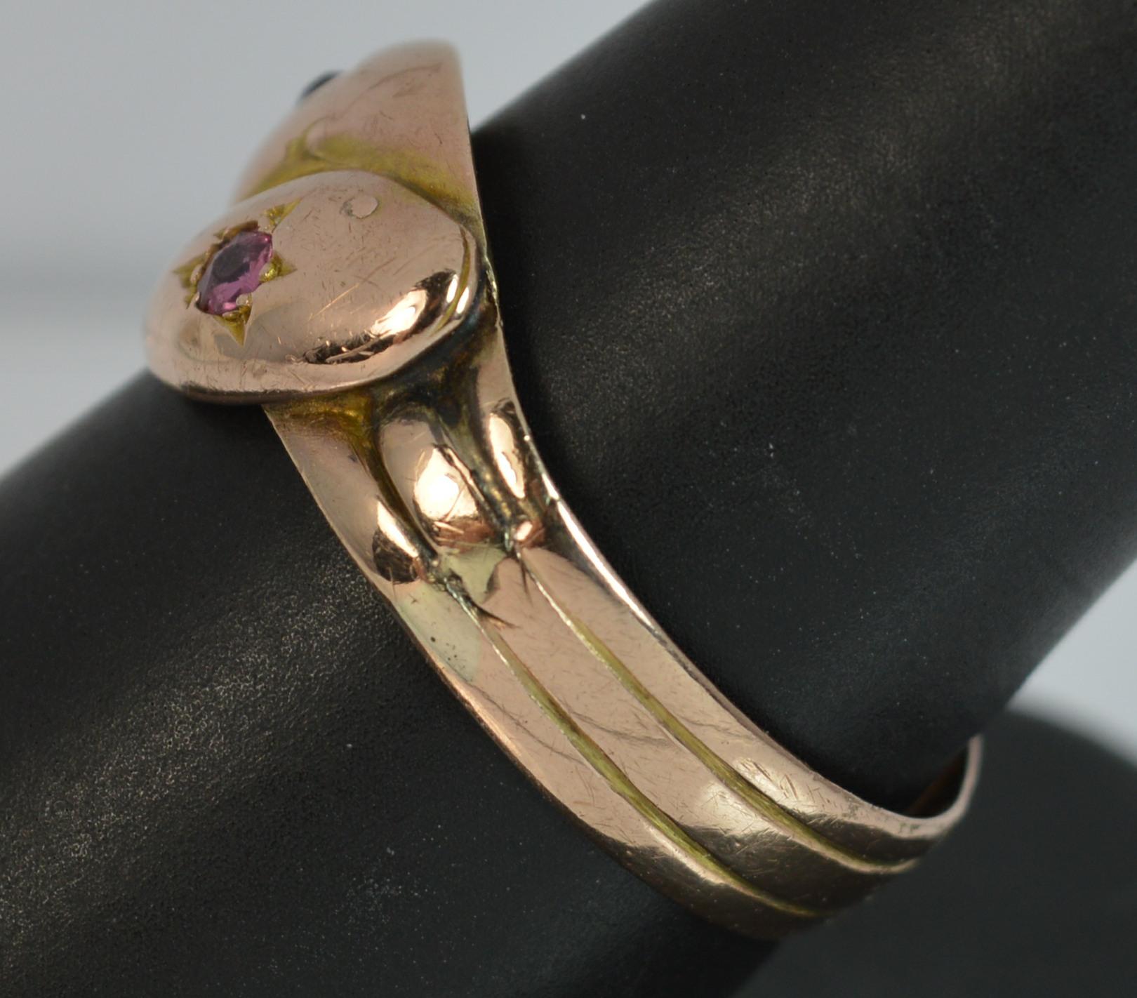 Antique 9 Carat Rose Gold and Ruby Double Snake Ring at 1stDibs