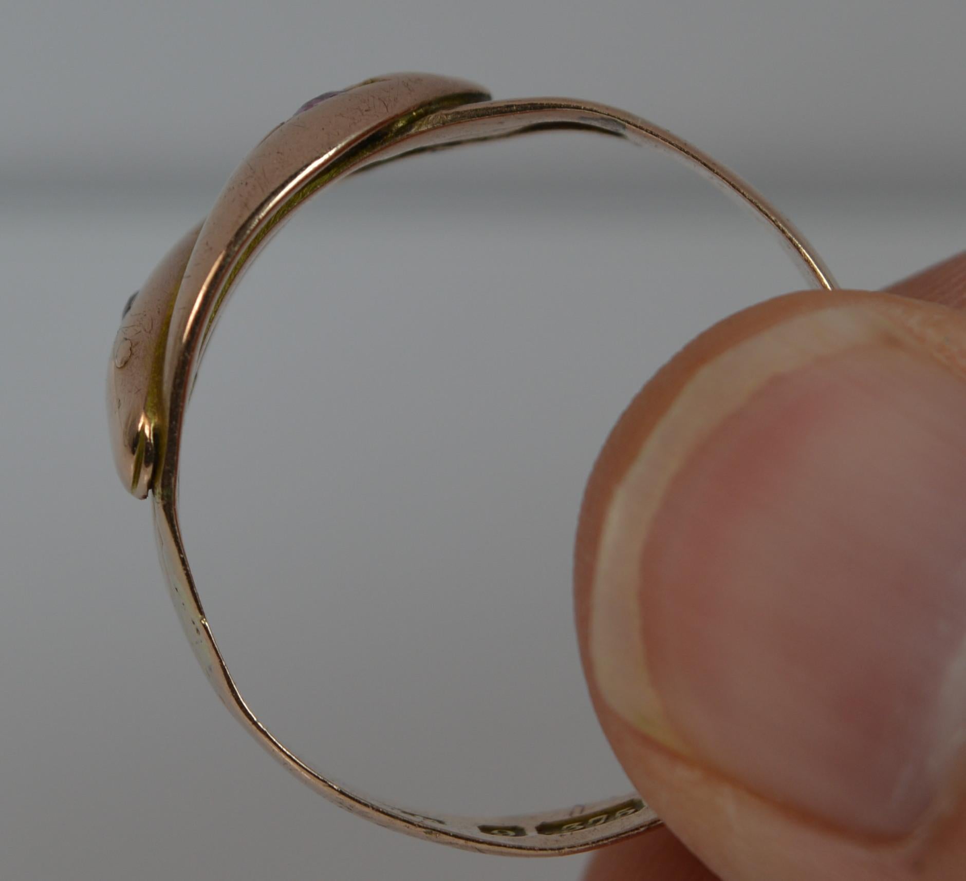 Antique 9 Carat Rose Gold and Ruby Double Snake Ring at 1stDibs