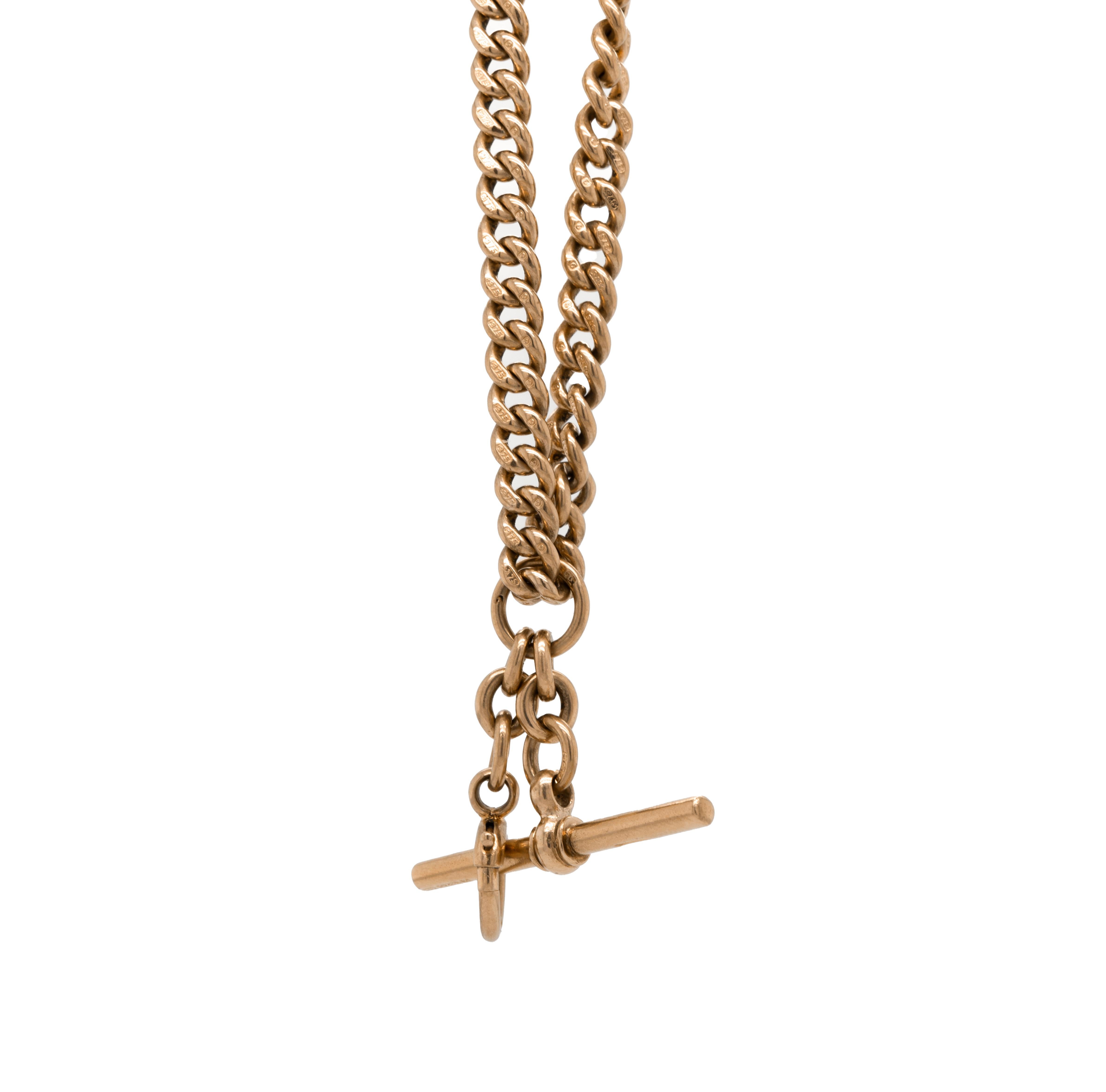 This beautiful 9ct rose gold antique Albert chain is in immaculate condition for a piece of this age, and these chains are increasingly rare.

Each link is meticulously stamped with the 9ct gold mark, and the chain fastens with two original lobsters