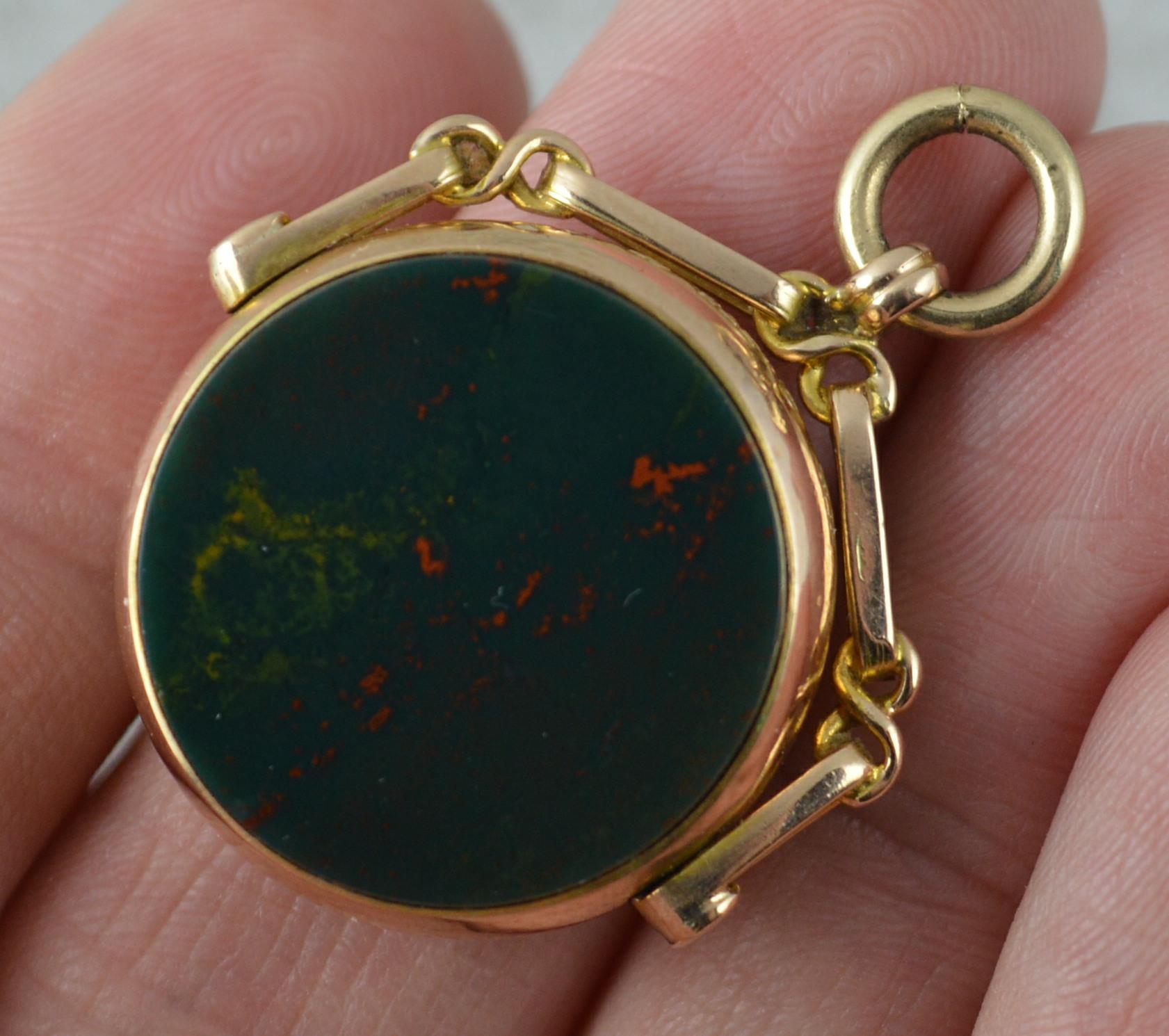 Late Victorian Antique 9 Carat Rose Gold Bloodstone and Carnelian Swivel Fob Pendant