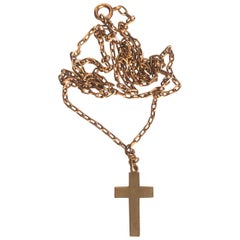 Antique 9 Carat Rose Gold Cross Pendant Necklace