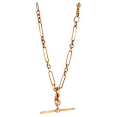 Antique 9 Carat Rose Gold Fob Watch Link Chain with T-bar, circa 1920s