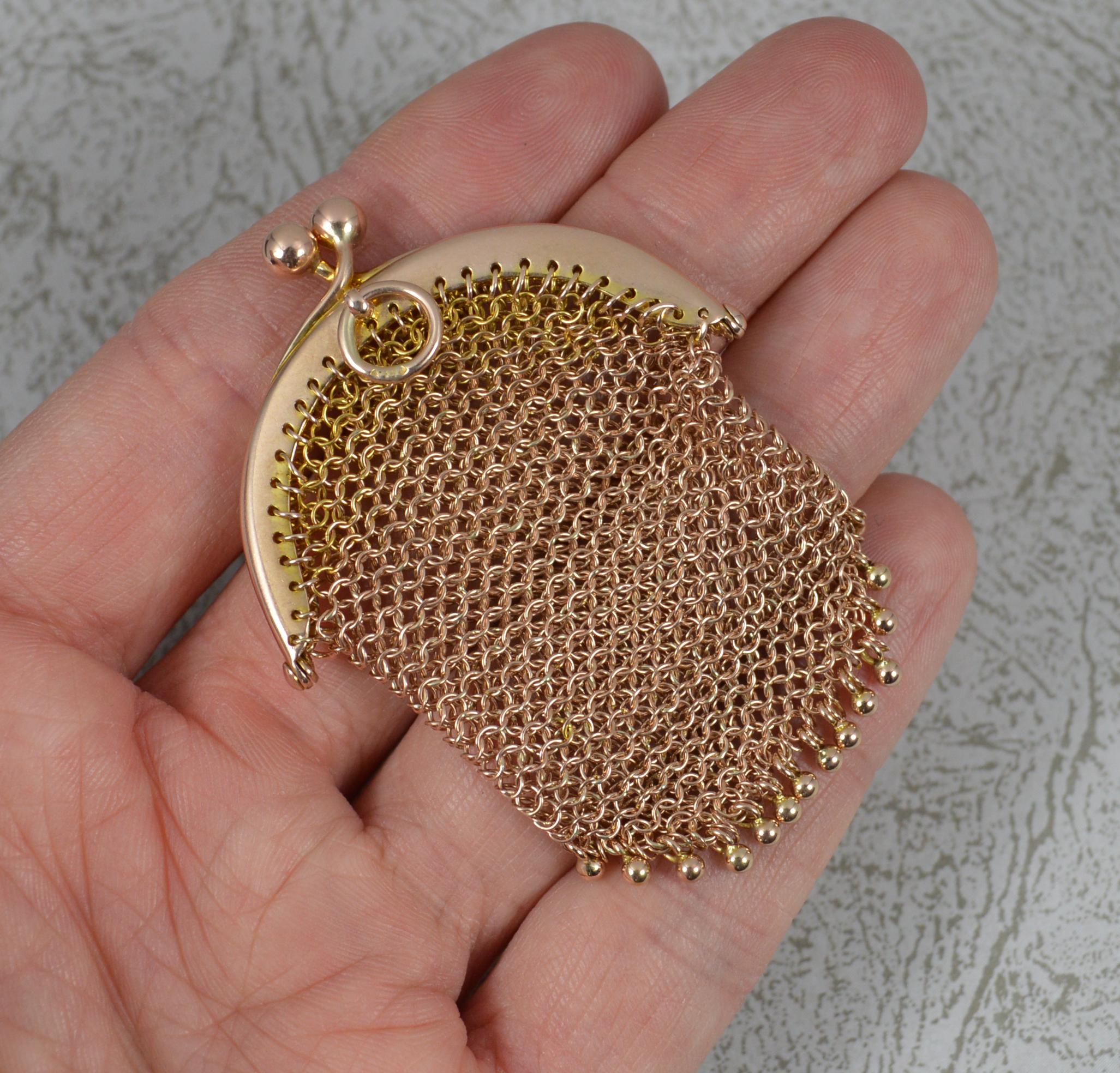 Antique 9 Carat Rose Gold Ladies Coin Purse Chainmail Bag 2